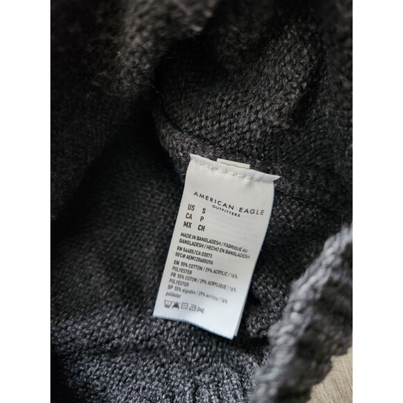 American Eagle Midweight Knit Sweater Hoodie Gray Stripe Pocket Mens Sz S EUC - Picture 5 of 8